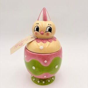 Johanna Parker Carnival Cottage Easter‎ Egg Chick Candy Jar Ceramic Canister